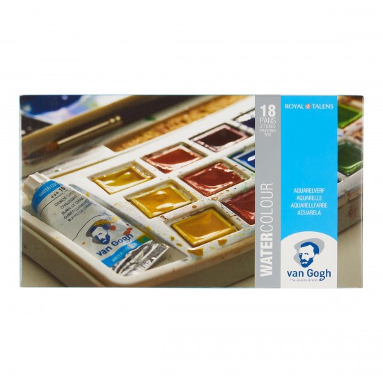 VAN GOGH 18 Colours Water Colour Plastic Case Set with in Half Pans and 2 Colours in 10ml Tube VAN GOGH 18 Colours Water Colour Plastic Case Set with in Half Pans and 2 Colours in 10ml Tube